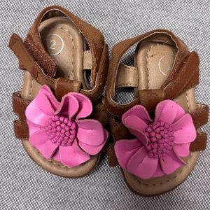 Brown Sandals with Pink Flower Accent